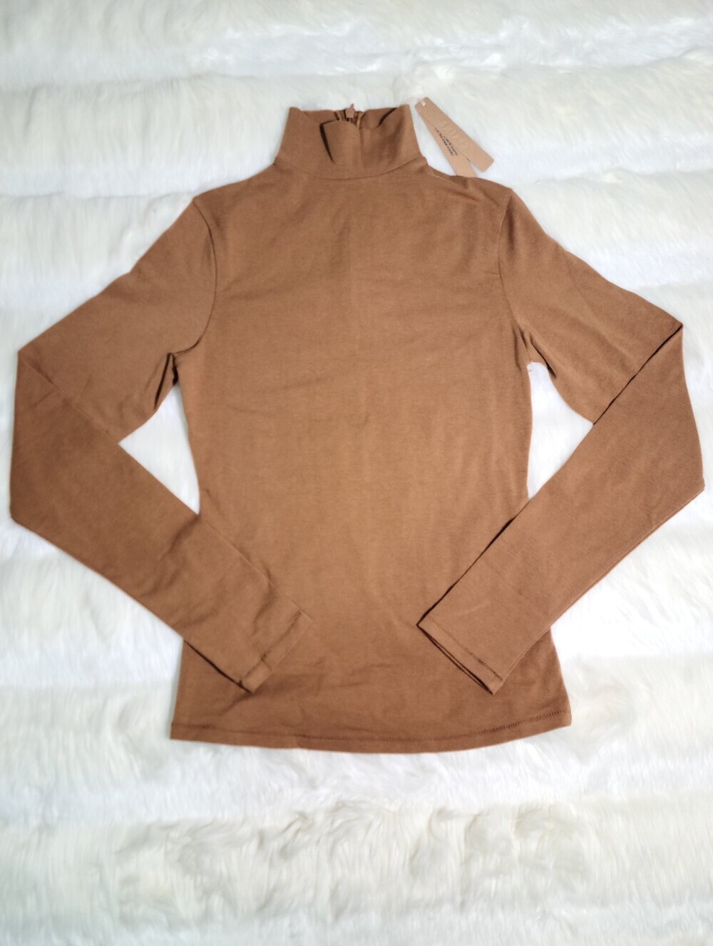 SKIMS Cotton Jersey Turtleneck Half Zip Top Stretch Brown Chai Women Small NEW